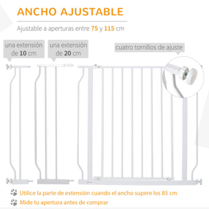 Barrera de Seguridad Perros para Escaleras 75-115 cm con 2 Extensiones 10/20 cm