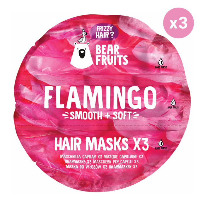 Masques Capillaires - Bear Fruits - Flamant Rose : Lisse et Soyeux - Pack de 9