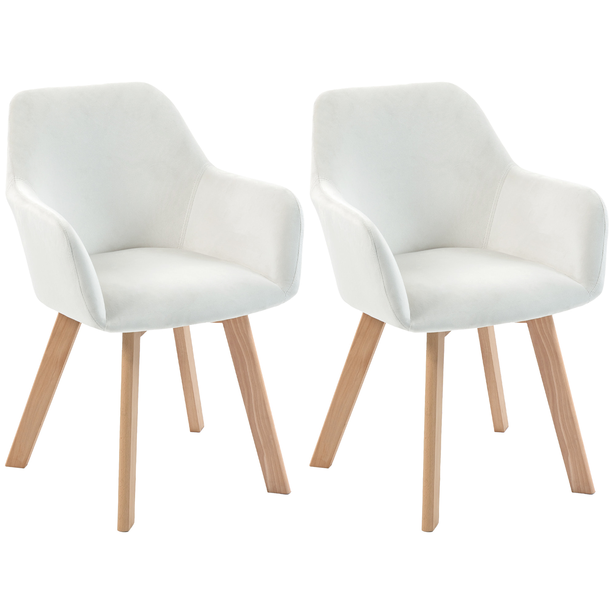 Chaises de visiteur design scandinave - lot de 2 chaises - pieds bois hévéa - assise dossier accoudoirs velours crème