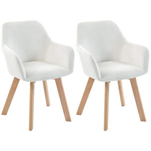 Chaises de visiteur design scandinave - lot de 2 chaises - pieds bois hévéa - assise dossier accoudoirs velours crème