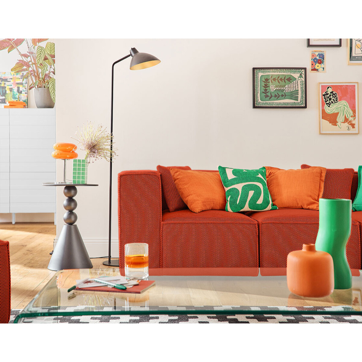 Arty - canapé modulable d'angle droit 5 places - en tissu mailles 3D - Orange