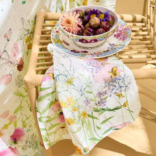 Serviette lin & coton lavé 150 g/m² imprimé rose vert Rosee du matin printemps
