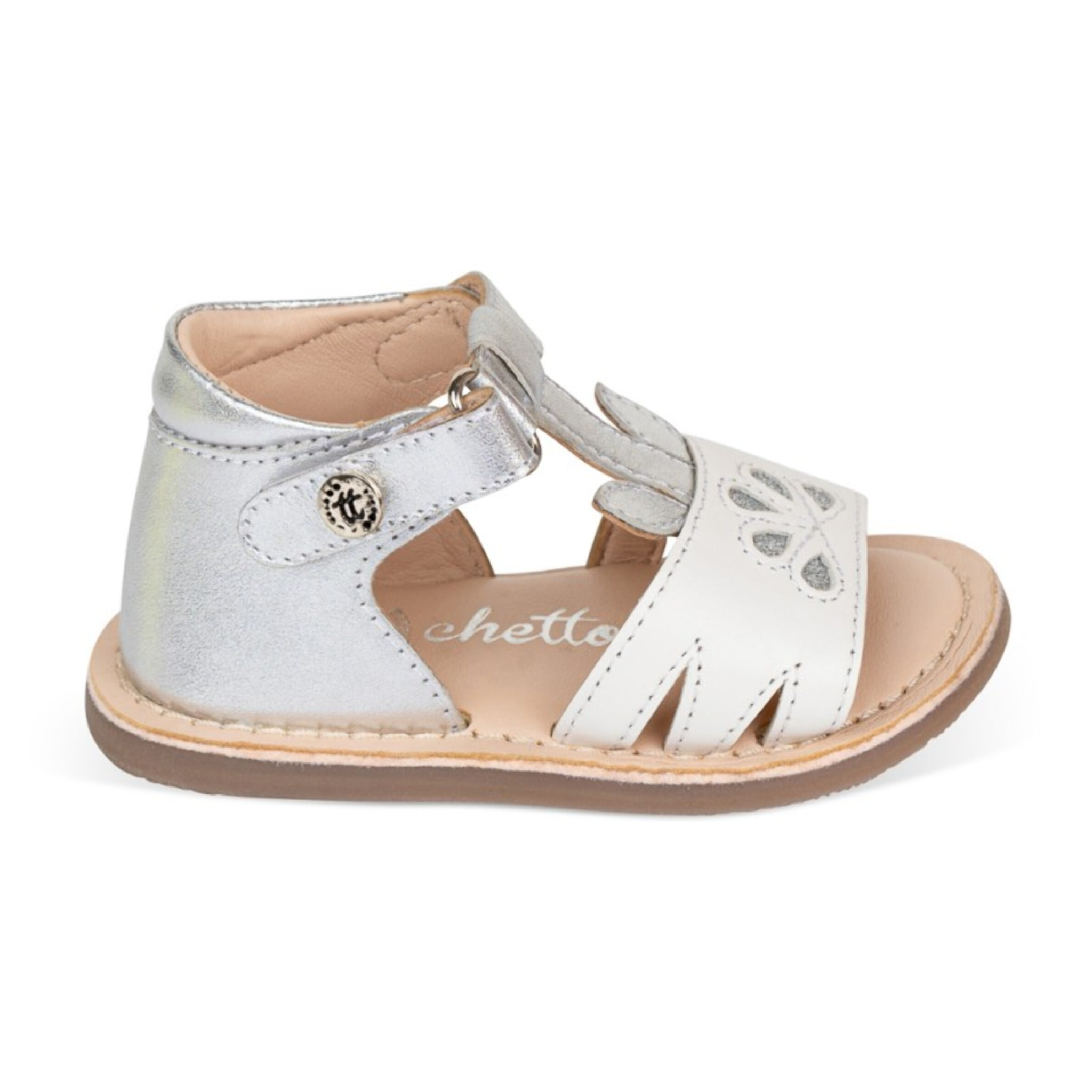 Sandalia Piel  Cabra. Velcro/Flores