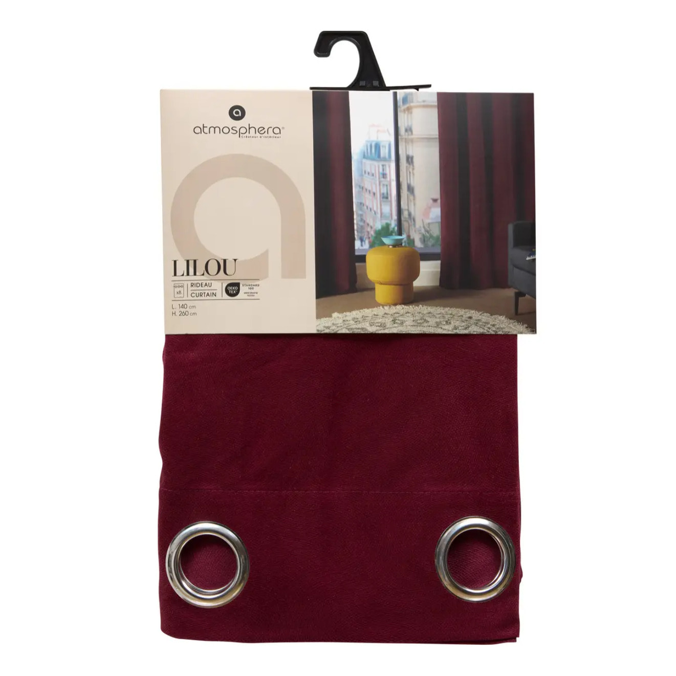 Rideau Lilou rouge grenat 140x260cm