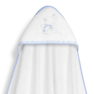 Capa Baño 1X1 Mod Conejitos Abrazos Pasacinta + Gorro Bco/Azul