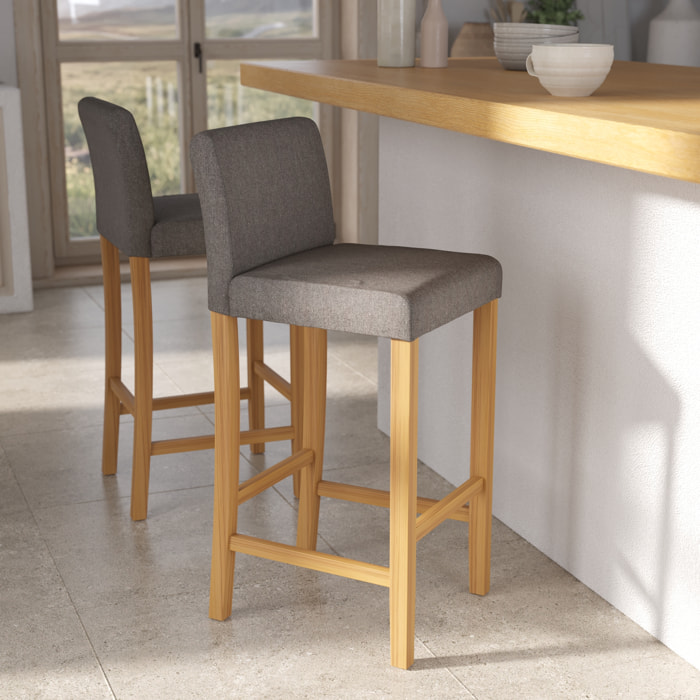 Lot de 2 chaises de bar en tissu gris foncé et pieds en bois 75 cm - Havane