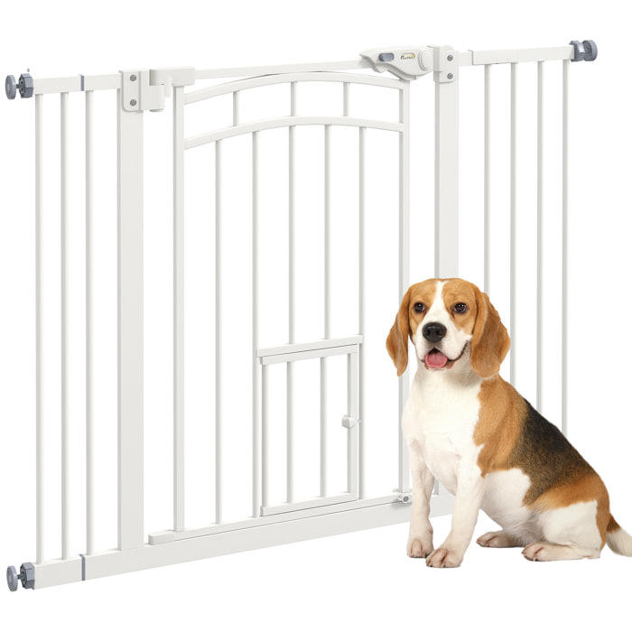 Barrera de Seguridad para Perros Extensible 74-100 cm, para Puertas y Escaleras, Puerta de Seguridad para Mascotas, con Montaje a Presión y Doble Bloqueo, Blanco
