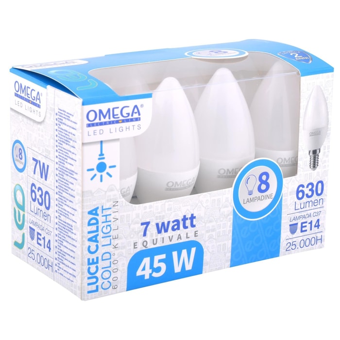 OMEGA Set 8 pz candela LED C37-6W