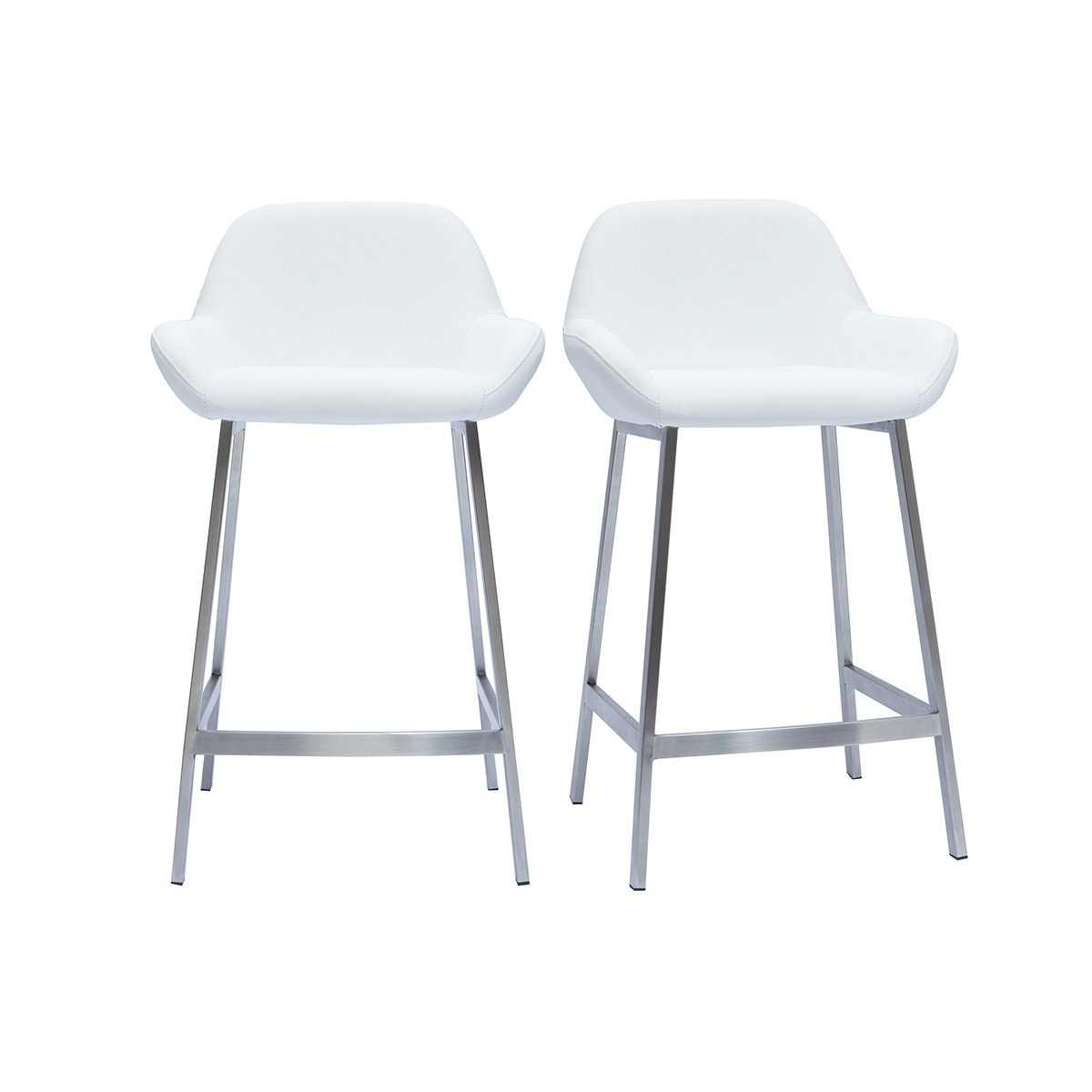 Tabourets de bar design blancs et pieds métal (lot de 2) RINGER