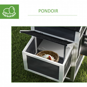 Poulailler surélevé avec enclos et pondoir - nombreux équipements - bois pin blanc gris
