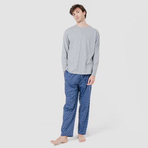 Pigiama lungo, misto cotone grigio