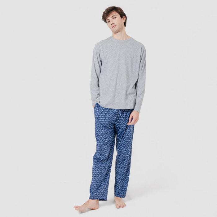 Pigiama lungo, misto cotone grigio