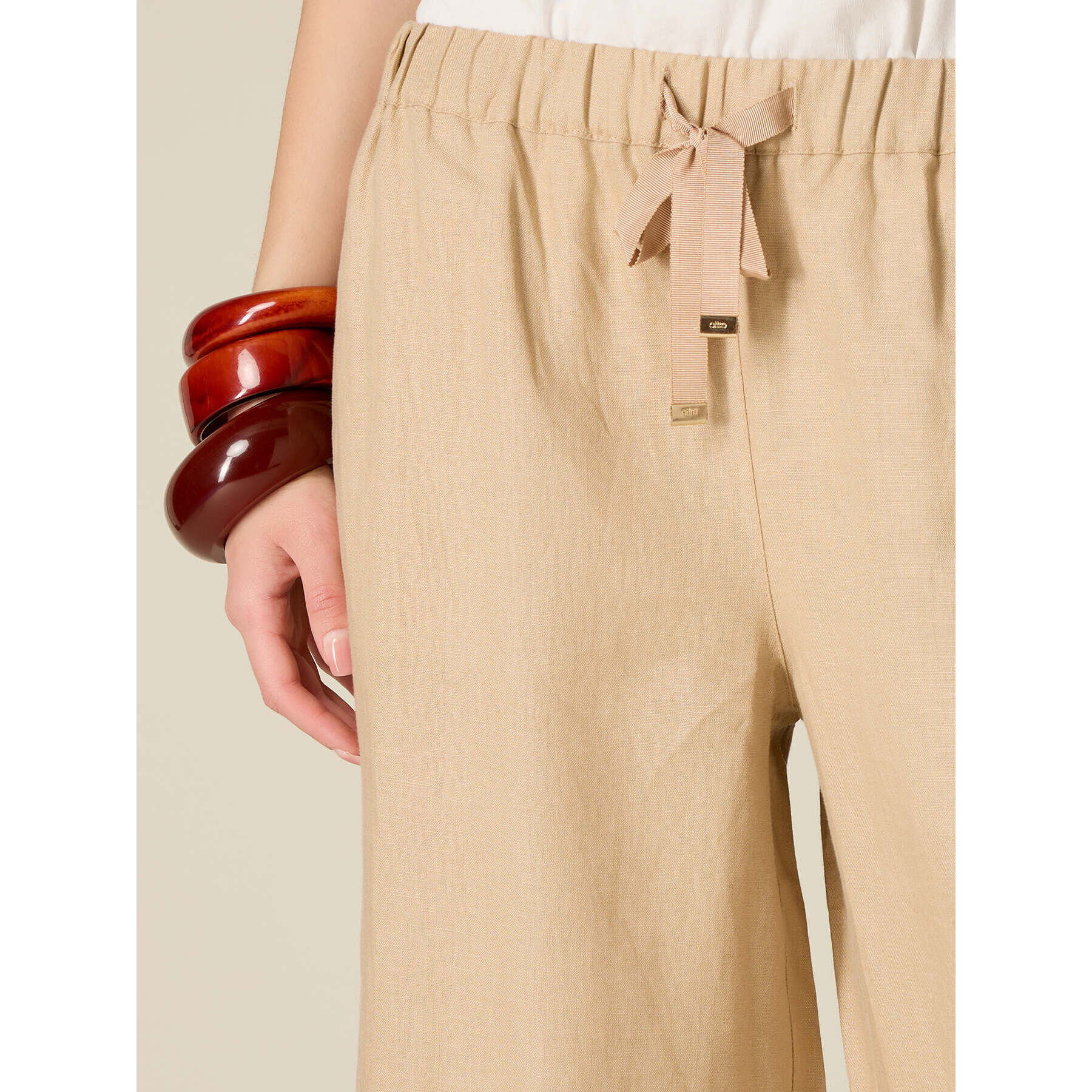 Oltre - Pantalones wide leg de lino - Beige