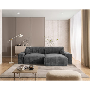 Constance - Canapé d'angle réversible 4 places convertible avec coffre en velours relief - Gris