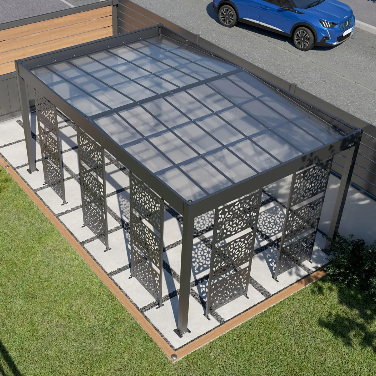 Carport aluminium Trigano - LIBECCIO + 5 claustras - 16 m²