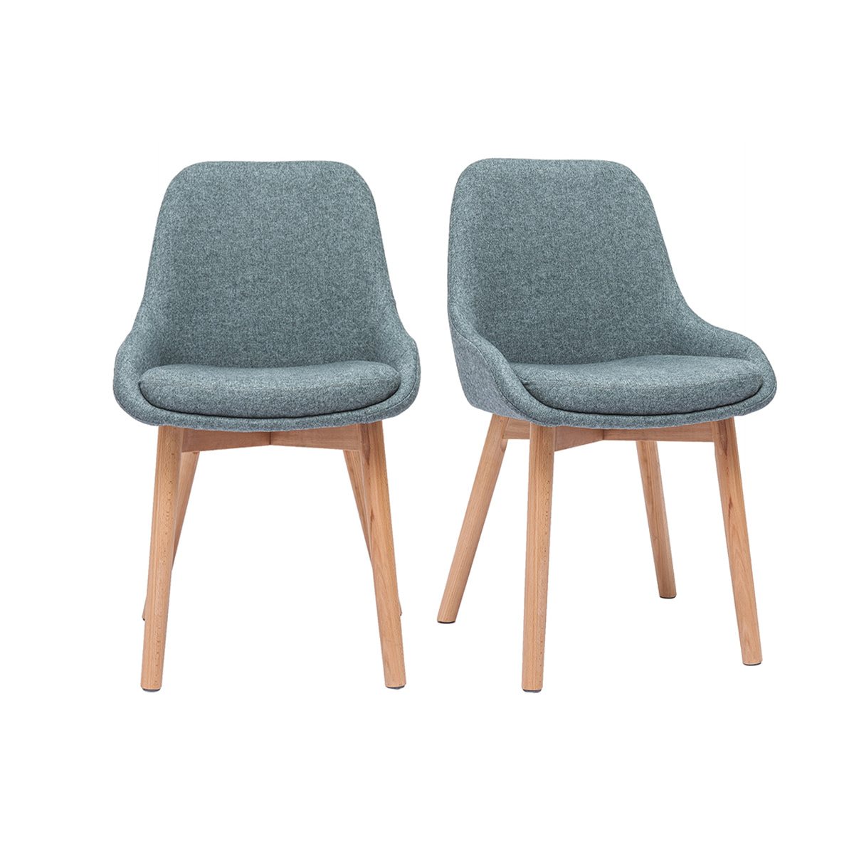 Chaises scandinaves en tissu vert de gris et bois clair massif (lot de 2) HOLO