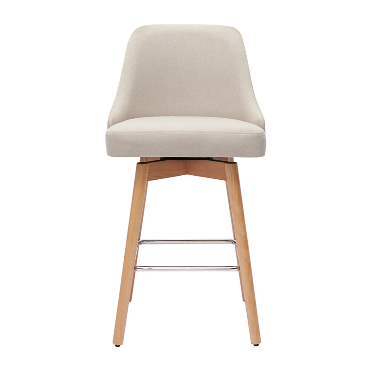 Tabourets de bar scandinaves pivotants 360° en tissu beige et bois hêtre massif H65 cm (lot de 2) HASTA