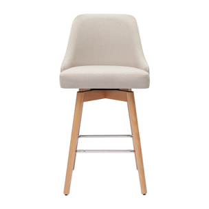 Tabourets de bar scandinaves pivotants 360° en tissu beige et bois hêtre massif H65 cm (lot de 2) HASTA