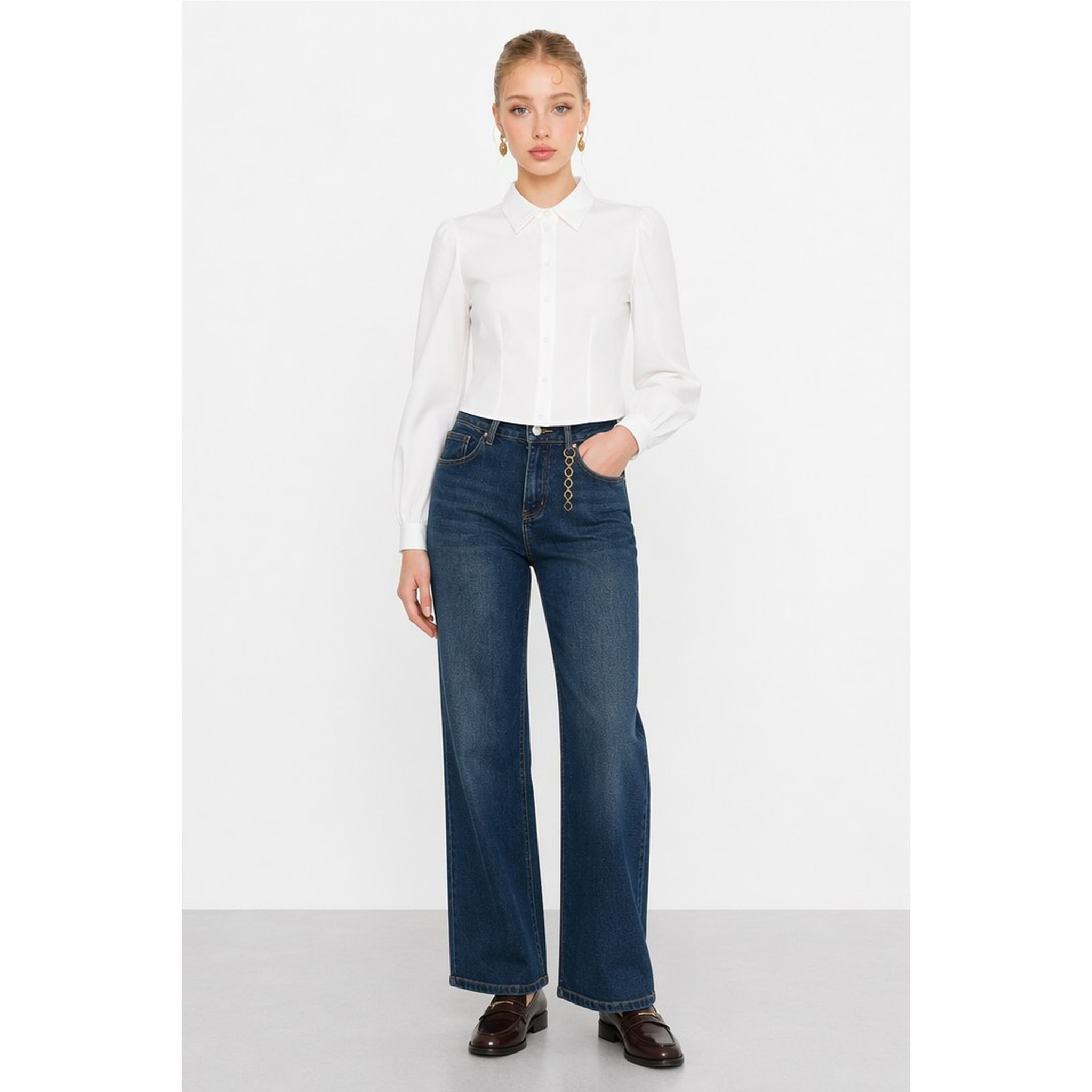 Kocca - Blusa da donna con colletto, bottoni e maniche lunghe Donna