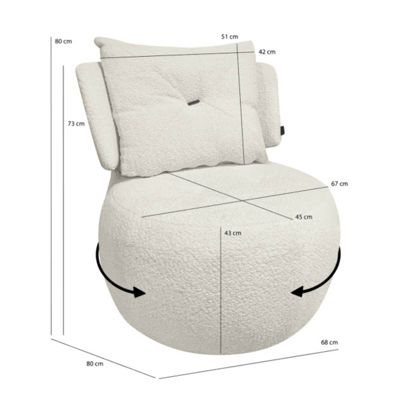 Fauteuil pivotant 360° en tissu bouclette - ORIGANO