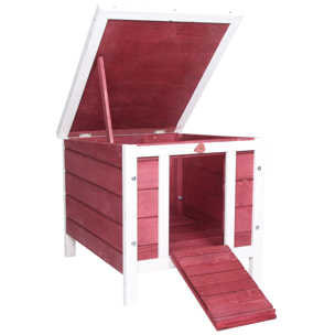 Conejera de Madera Exterior Jaula Caseta para Roedores Mascotas Pequeñas con Techo Asfáltico Abatible y Rampa Antideslizante 42x51x43 cm Rojo