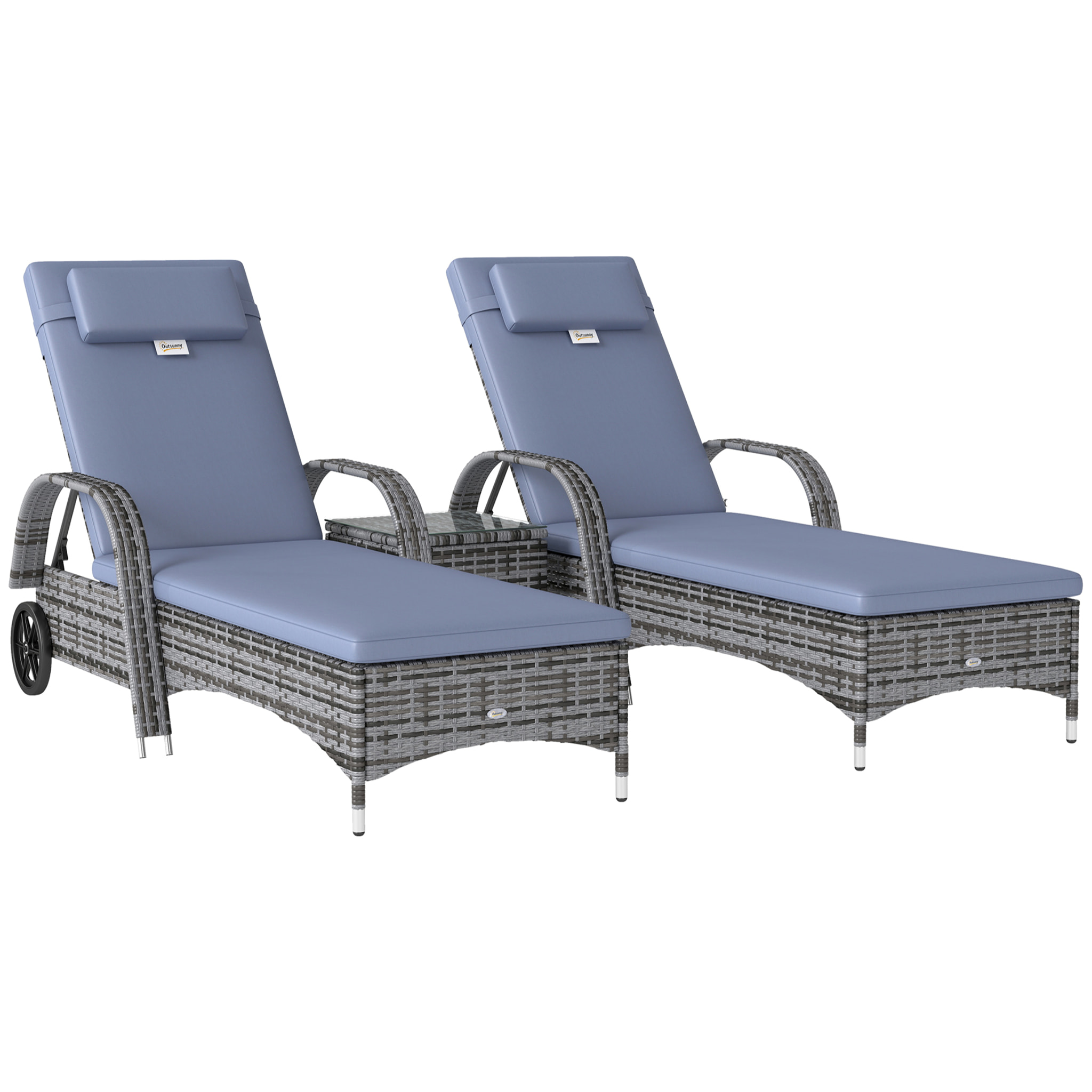 Lot de 2 bains de soleil – Multipositions – Matelas inclus