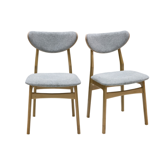 Chaises scandinaves en tissu effet velours texturé gris chiné et bois clair chêne massif (lot de 2) MAYA