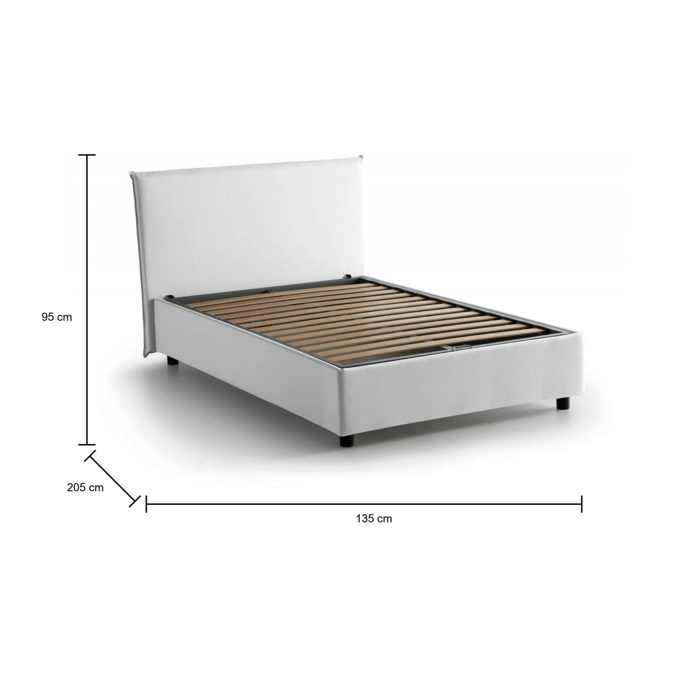 Letto piazza e mezza Ashasa, Letto contenitore con rivestimento in tessuto, 100% Made in Italy, Apertura frontale, adatto per materasso Cm 120x190, Bianco