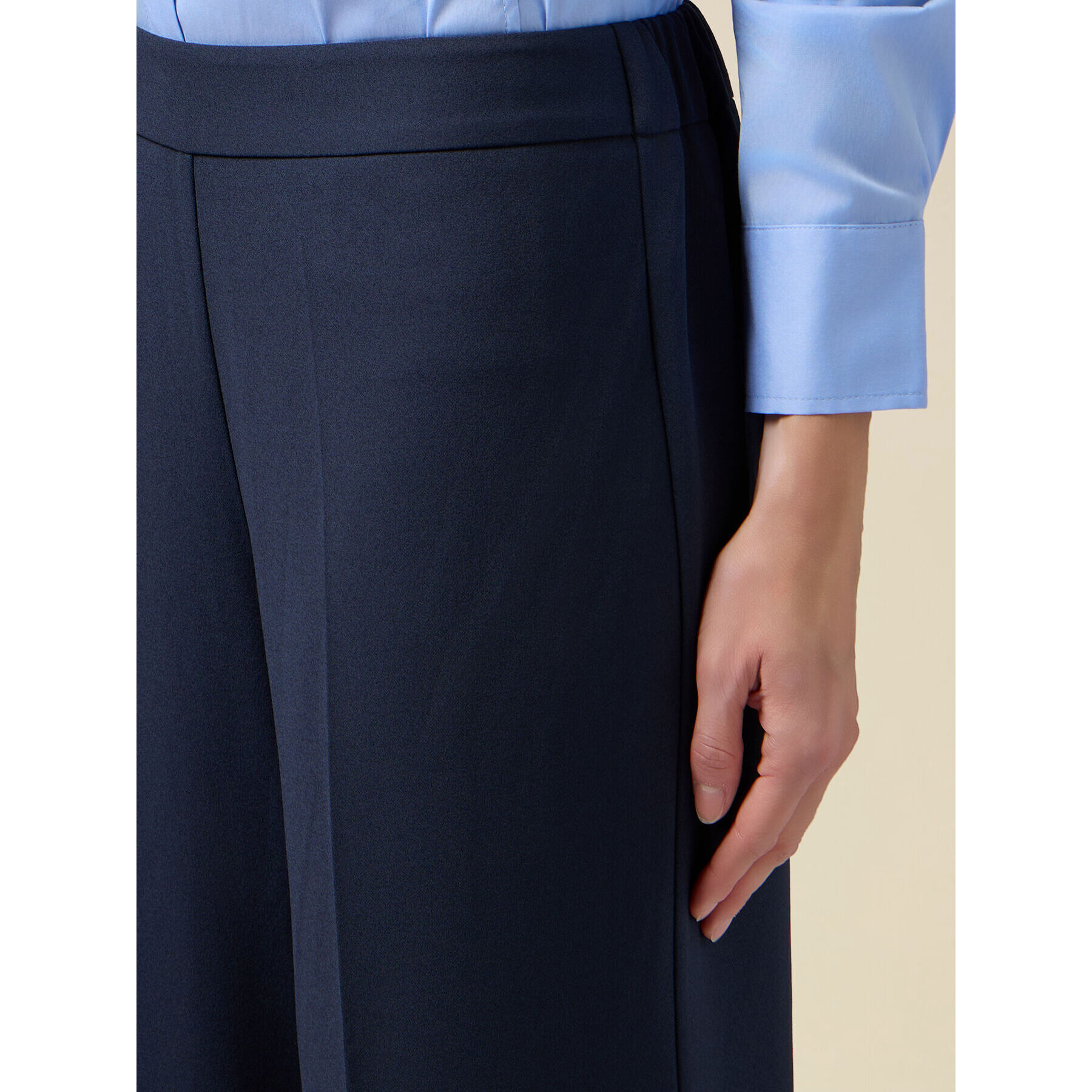 Oltre - Pantalones palazzo de tejido crepé - Azul