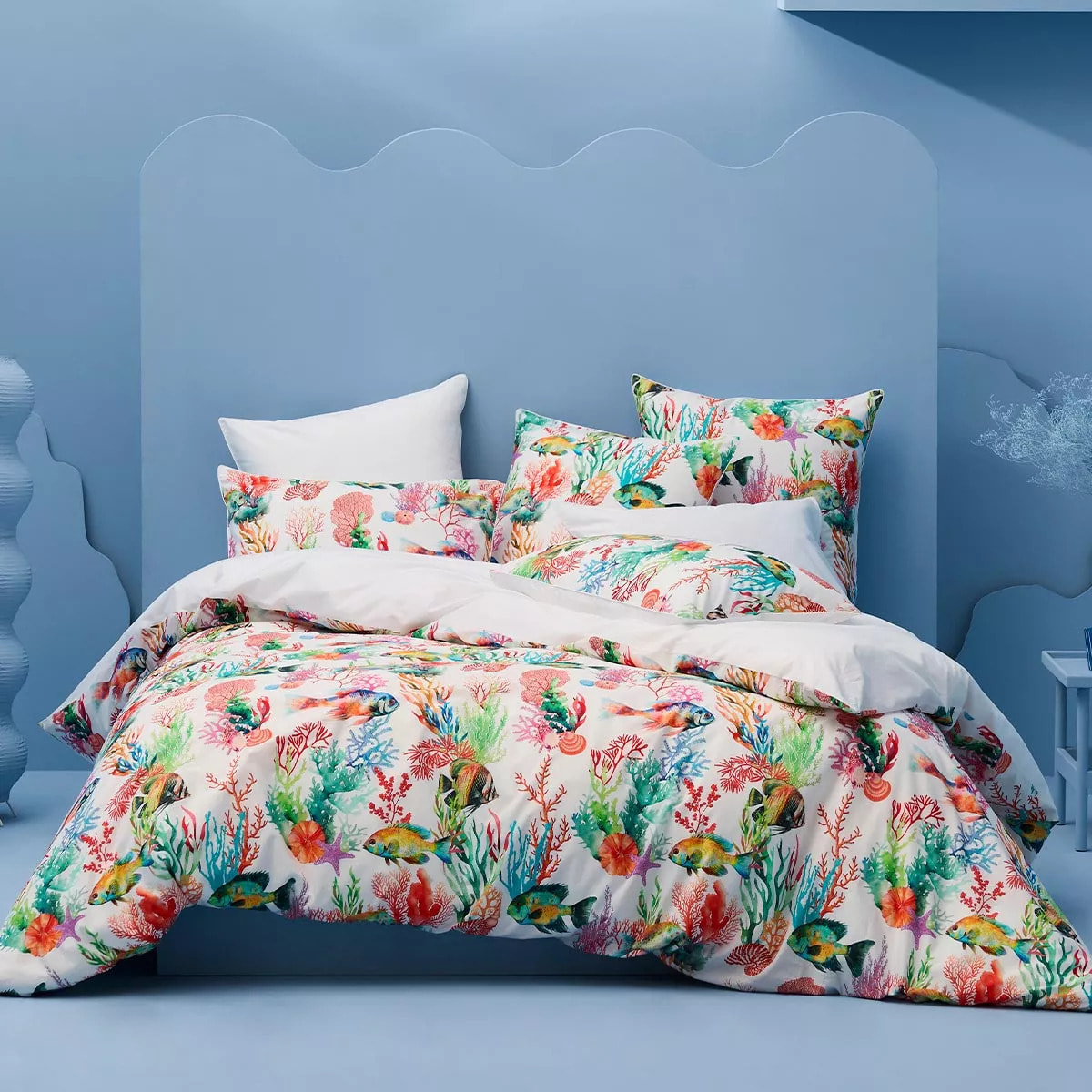Lot de 2 taies percale de coton 115 g/m² imprimé rouge canard Naia arc en ciel