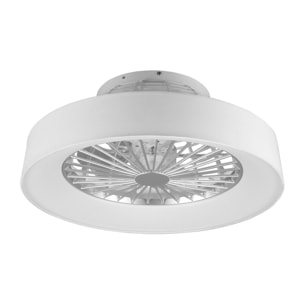 Faresund - Ventilatore e plafoniera LED Ø47 cm con bordo in tessuto bianco, telecomando, dimmer, timer, luce notturna ed effetto stelle