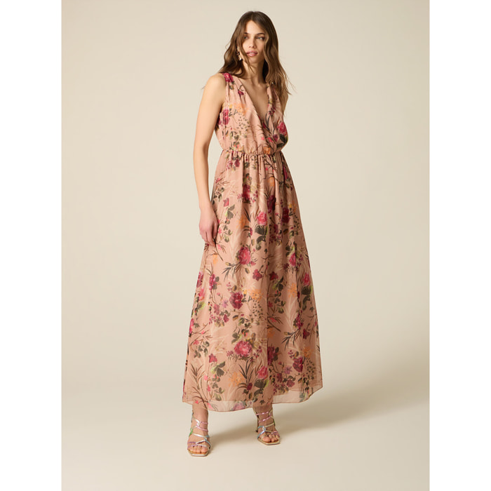 Oltre - Vestito lungo in georgette fantasia - Rosa