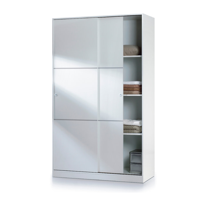 Armario 2 Puertas Correderas Anchas 200x120x50 Cm Blanco Brillo