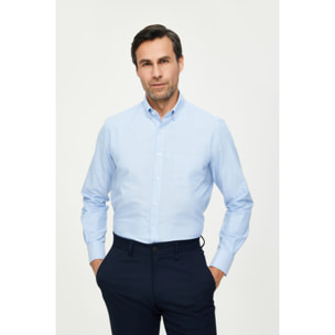 Camicia Uomo 1 Bottone Button Down Slim Oxford Lavato Unito Celeste