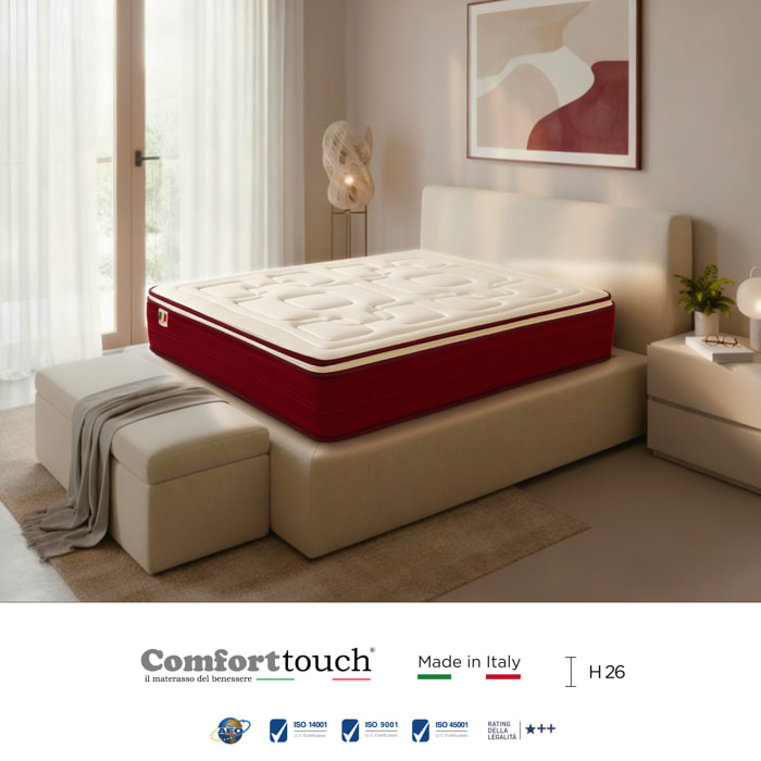 "Purple" H26 cm 80x190 gunaciale Memory OMAGGIO a molle insacchettate e 2cm memory