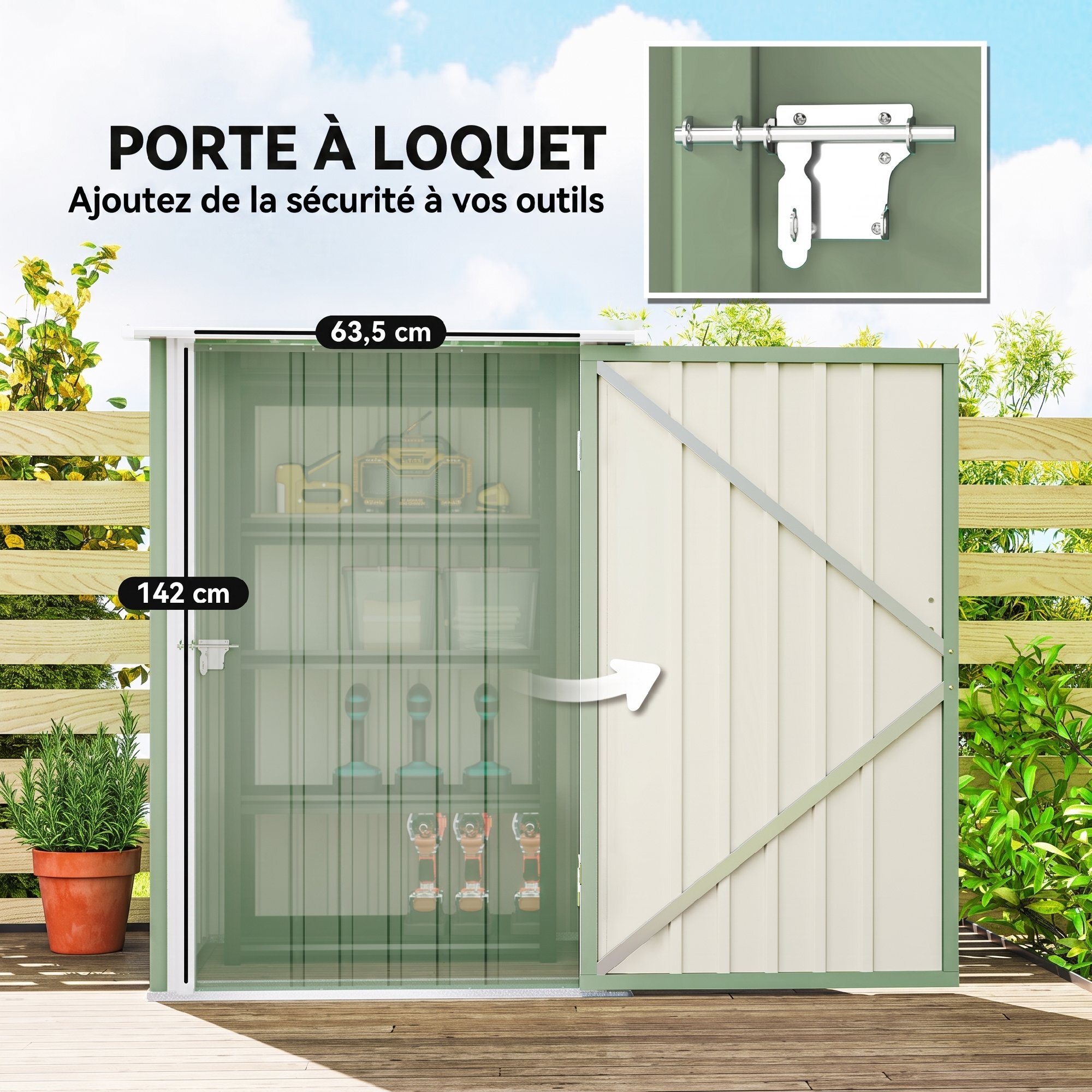 Abri de jardin - remise pour outils - cabanon porte verrouillable - dim. 1L x 1,03l x 1,6H m - tôle d'acier ondulée vert