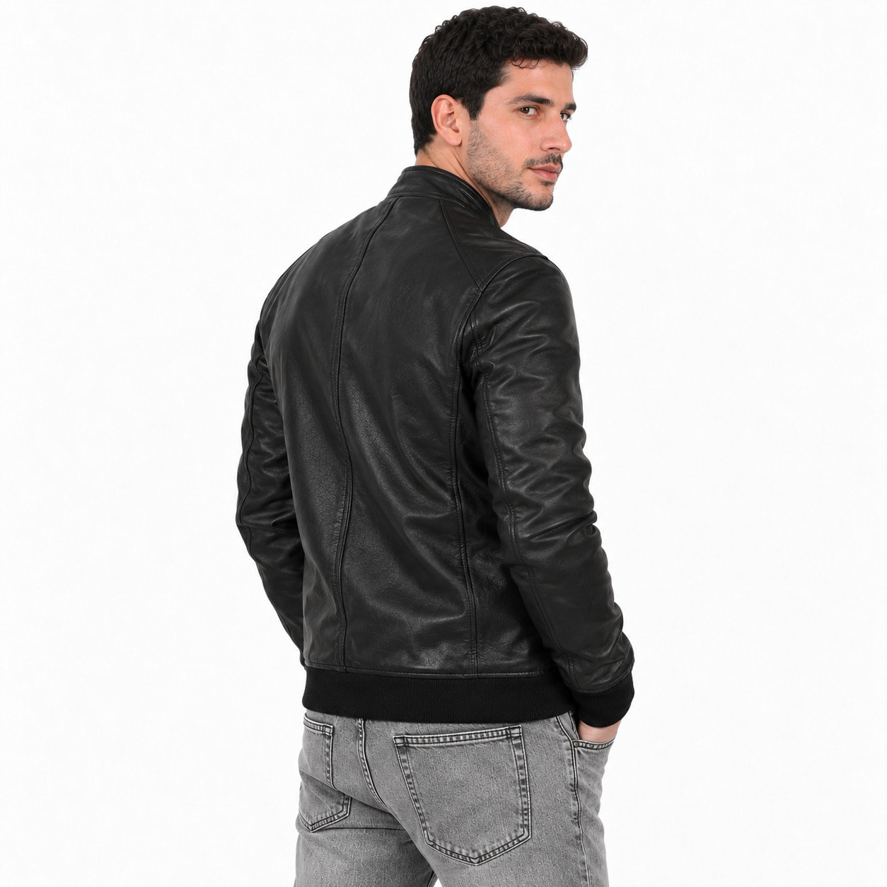 Giubbino in vera pelle di vitello Nero-Slim Fit