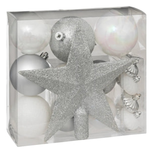 Kit de sapin "Colorama de Noël" 18 pièces argent/blanc