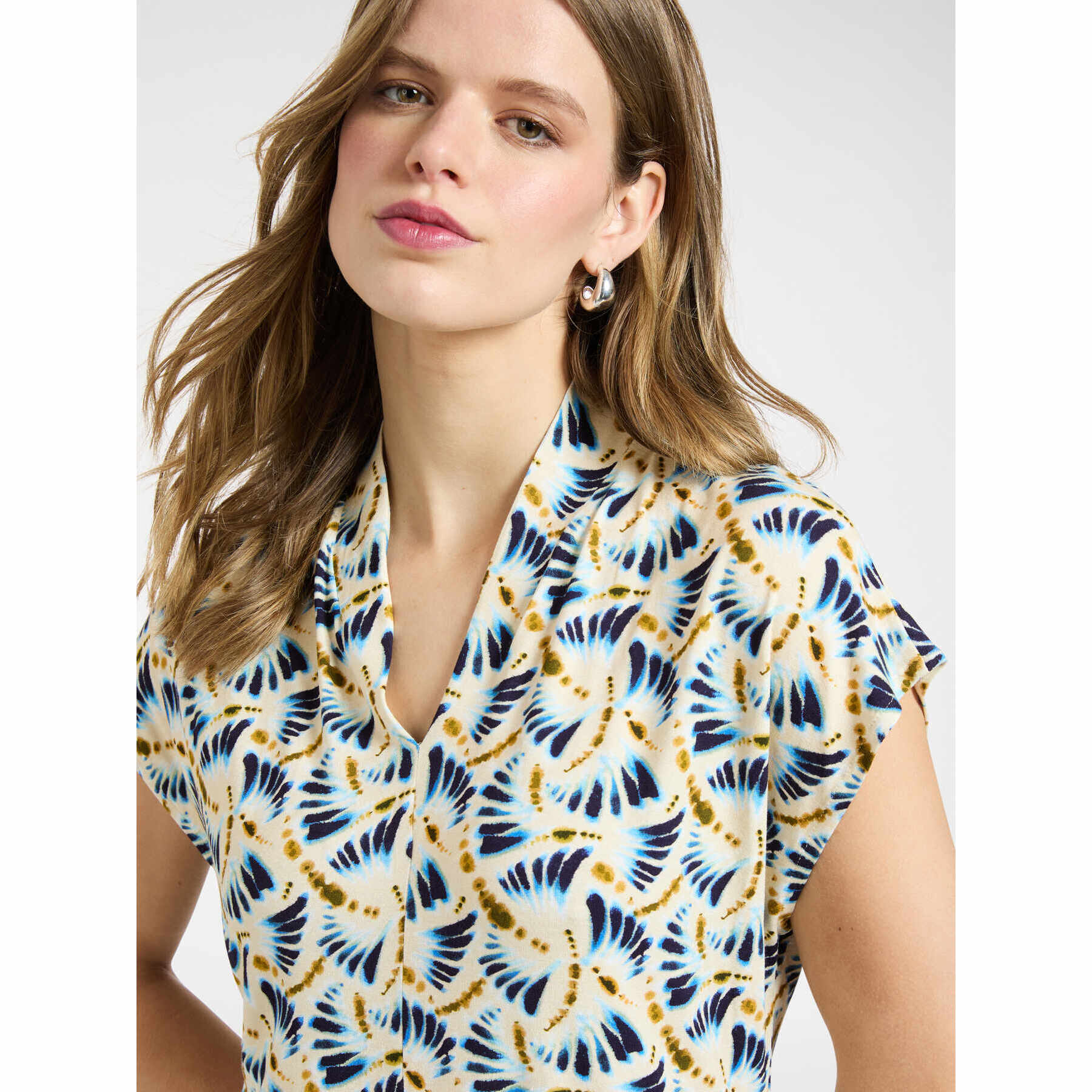 Elena Mirò - T-shirt stampata con scollo a V - Bianco