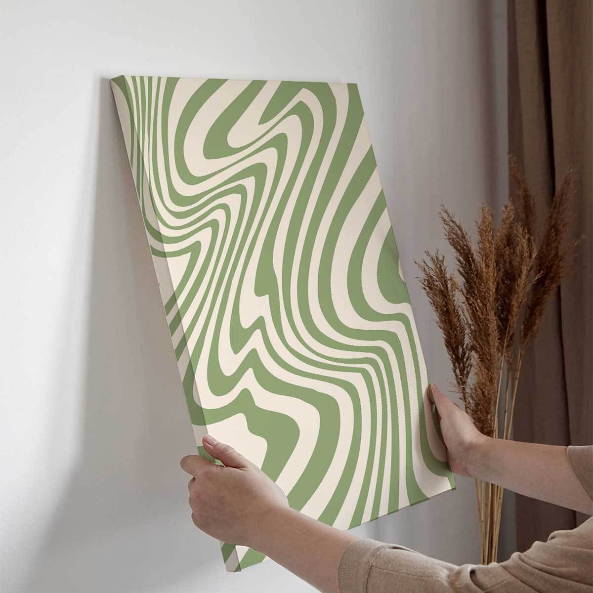 Tableau ondulations vert sauge Toile imprimée