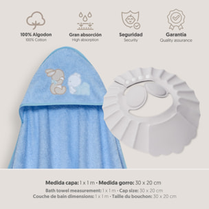 Capa Baño 1X1 Mod Oso Tumbado Conejito+Gorro Azul