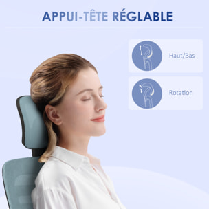 Chaise de bureau ergonomique - appui-tête réglable, soutien lombaire, hauteur réglable, pivotante - polyester bleu