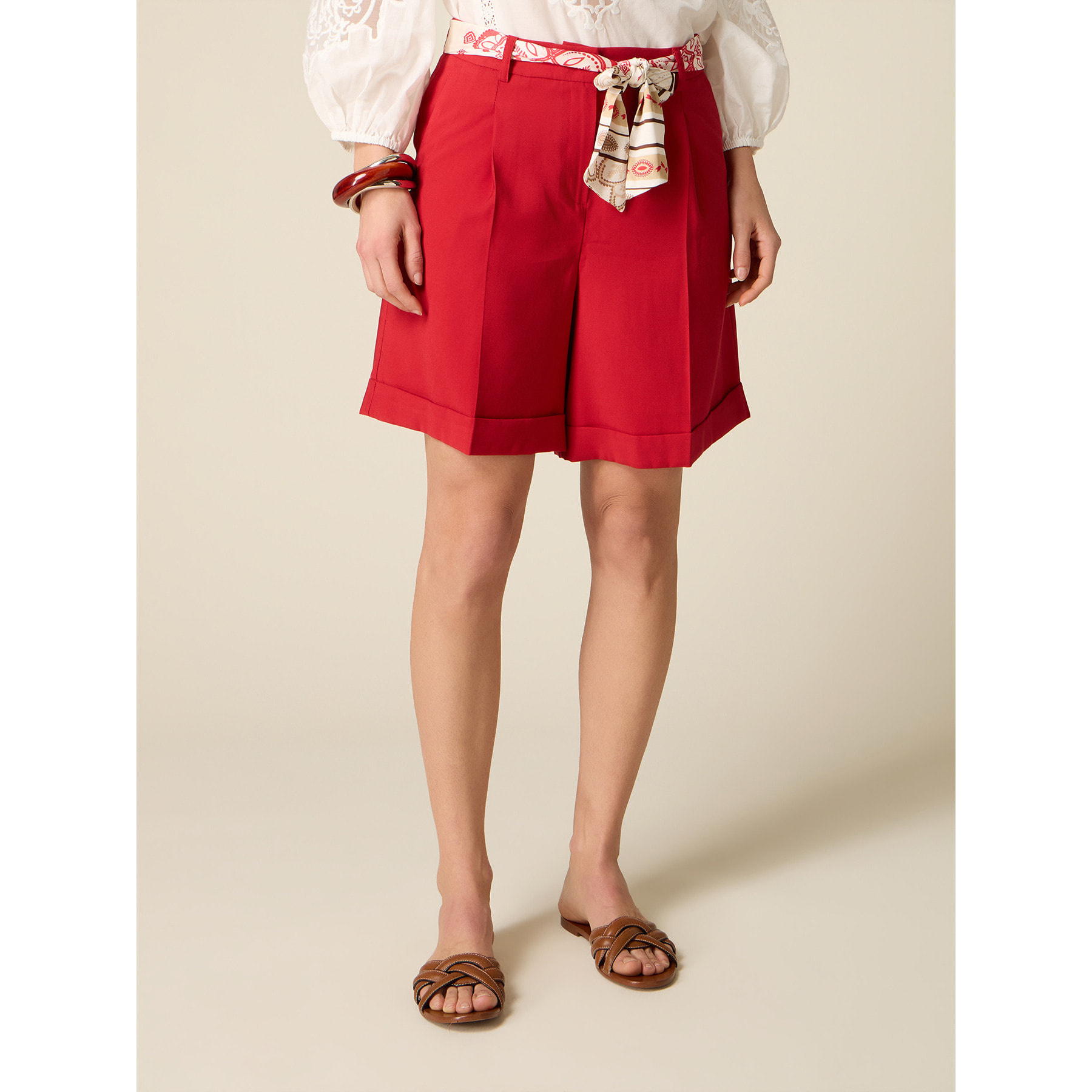Oltre - Bermudas con cinturón estampado - Rojo