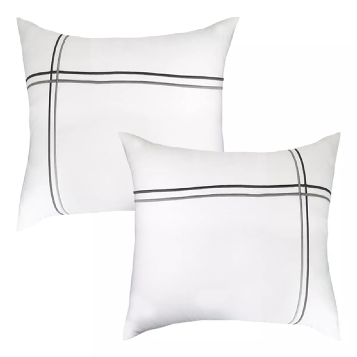Lot de 2 taies satin de coton jeu d'unis blanc Palais chic gris