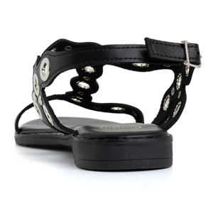 Sandalo flat con borchie traforate - NERO