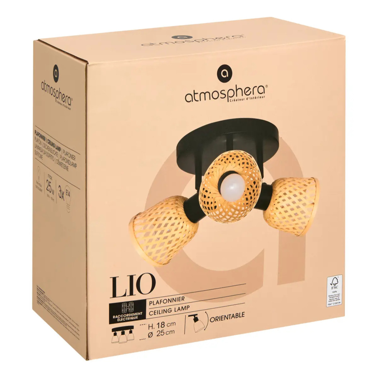 Plafonnier Lio beige 25x21cm