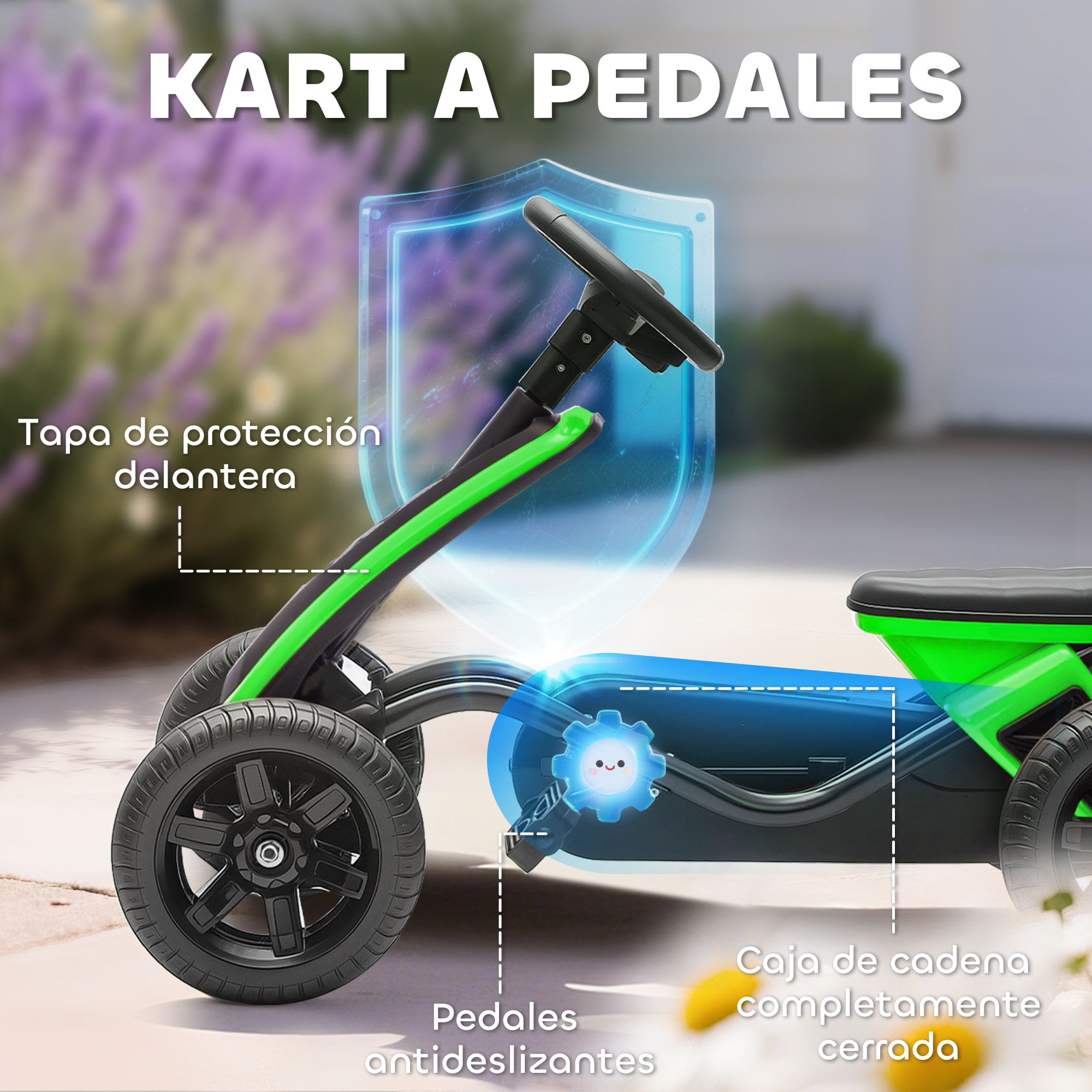 Kart Pedales, Go Kart con Ruedas Antideslizantes de EVA, Marco Metálico, Carga 30 kg, para Niños y Niñas de 2-5 Años, Verde