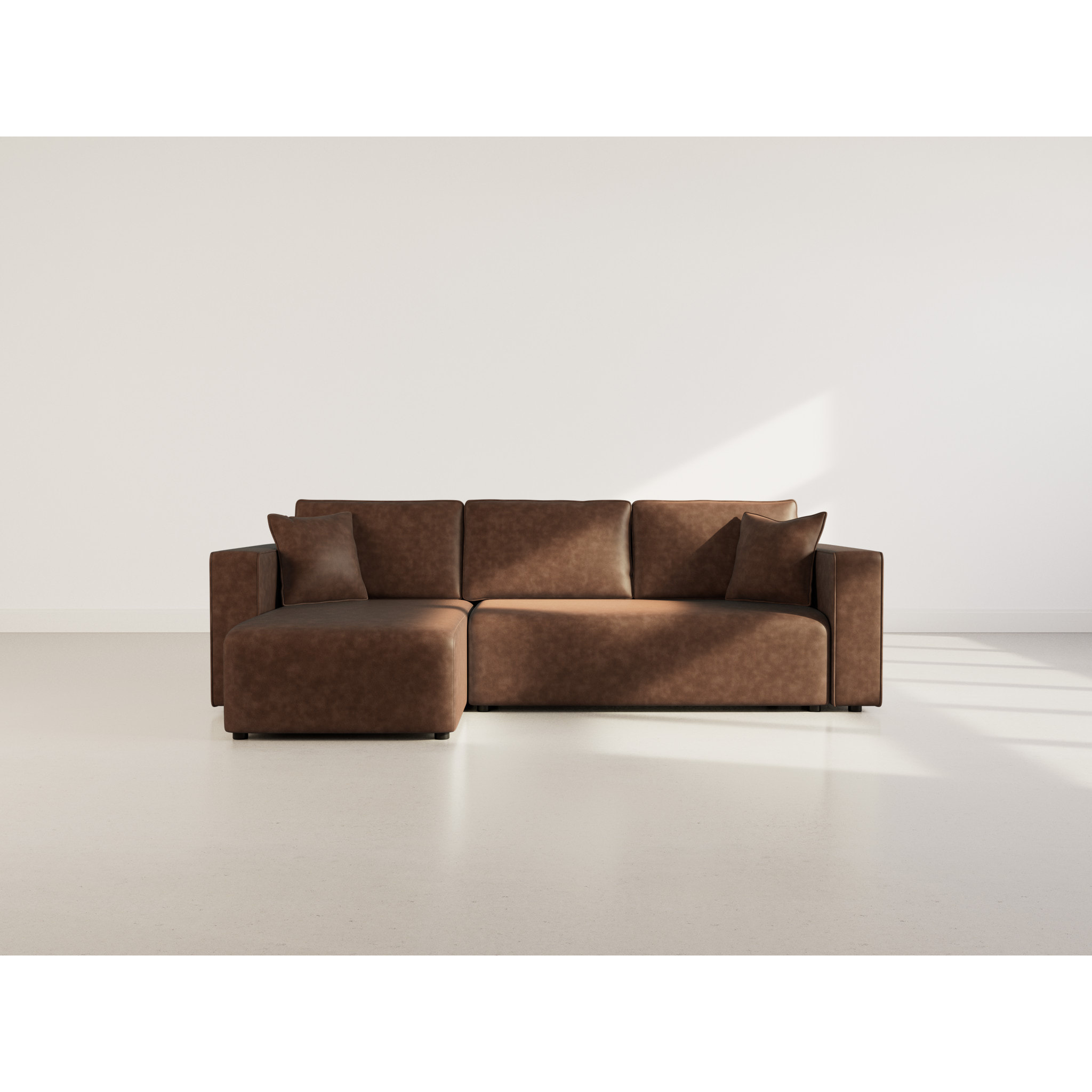 Topaze - canapé d'angle réversible 4 places convertible avec coffre en simili - Marron