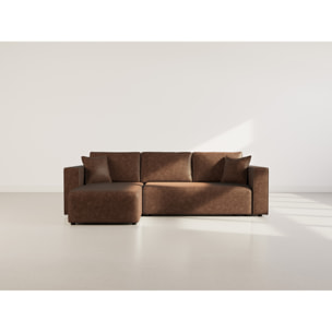 Topaze - canapé d'angle réversible 4 places convertible avec coffre en simili - Marron