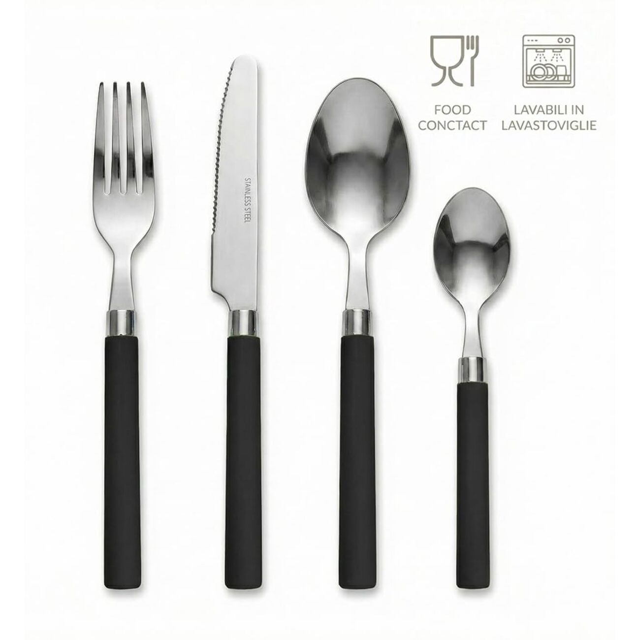 Set 24 Posate in Acciaio Inox 18/10, lavabile in lavastoviglie, design materico, Intrecci